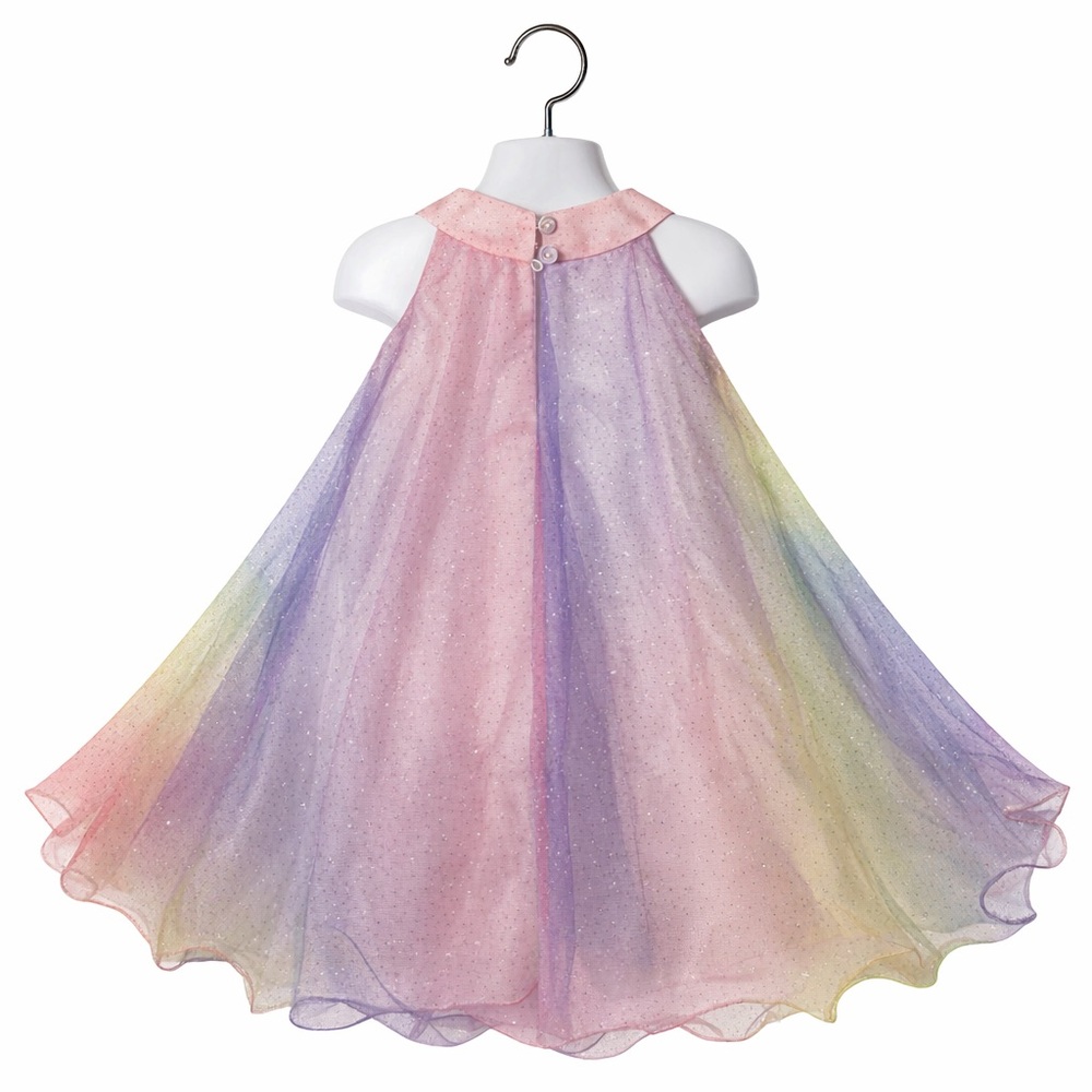 Feature-Focused: Sparkly Pastel Rainbow Dress w/ Bow – Bonnie Jean 2T - Picture 3 of 3